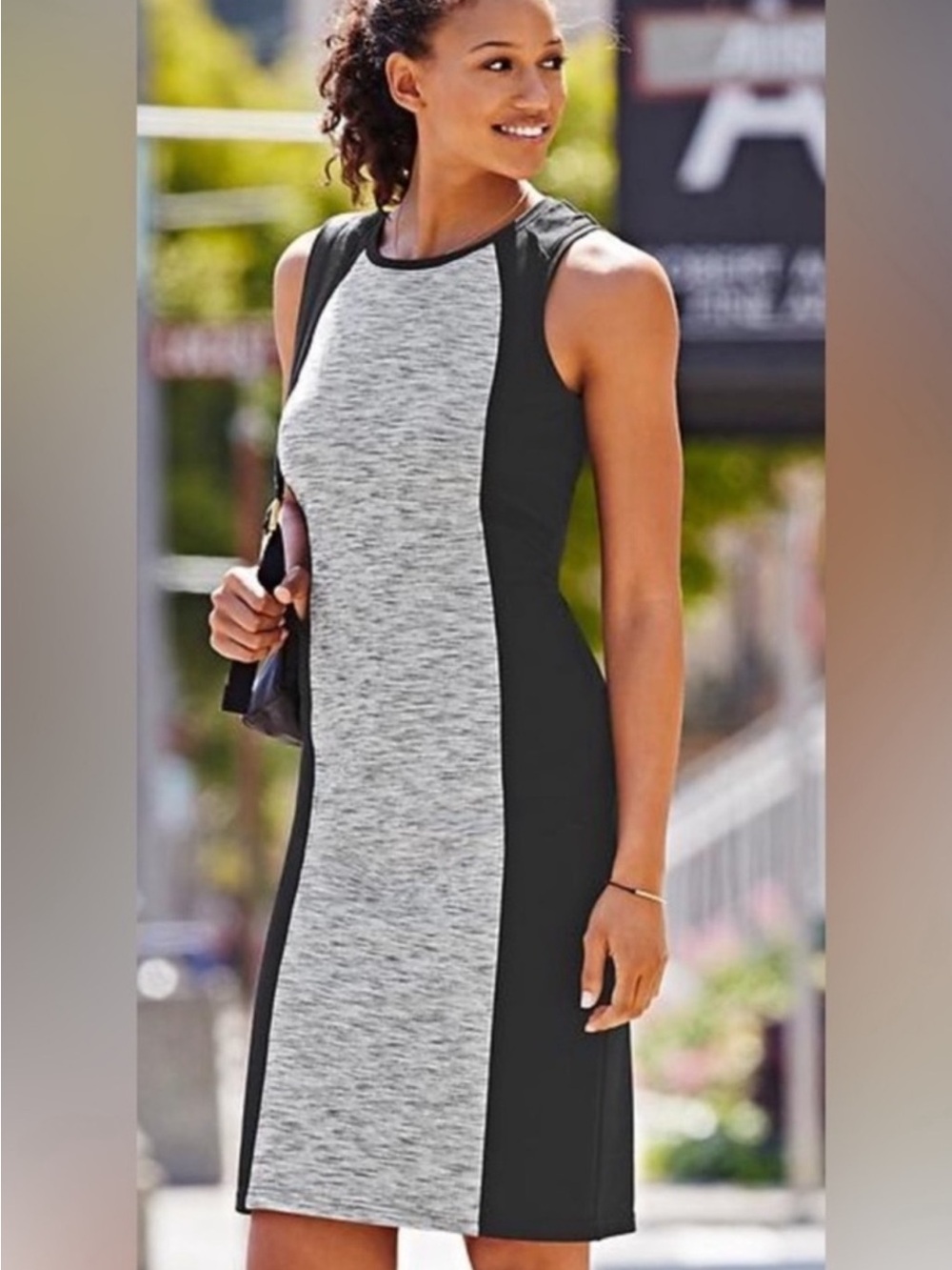 Athleta City Scape Black and Heather Gray Sleeveless Colorblock Sheath Dress